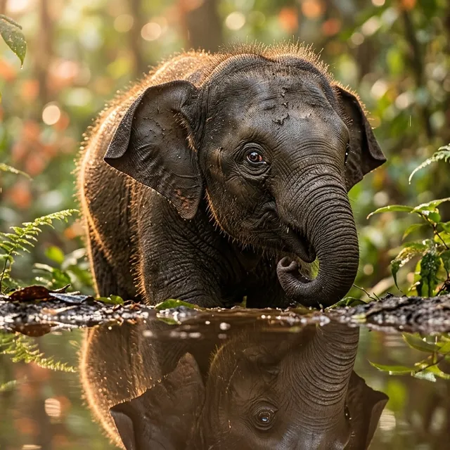Golden Hour Mirrorworld Elephant Portrait