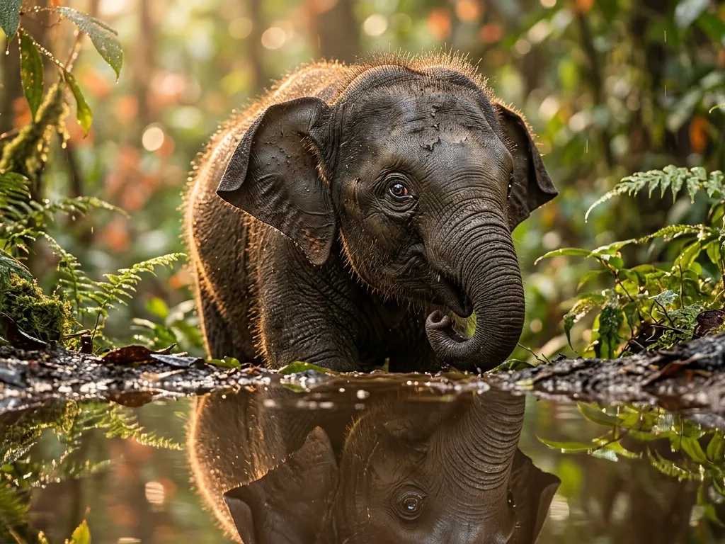 Golden Hour Mirrorworld Elephant Portrait