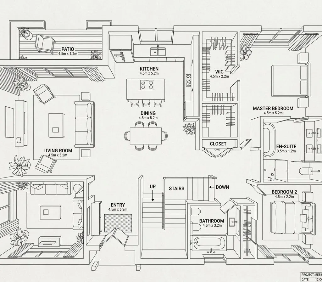 Infographic / Edu Visual - Modern Home Interior Architectural Blueprint Prompt