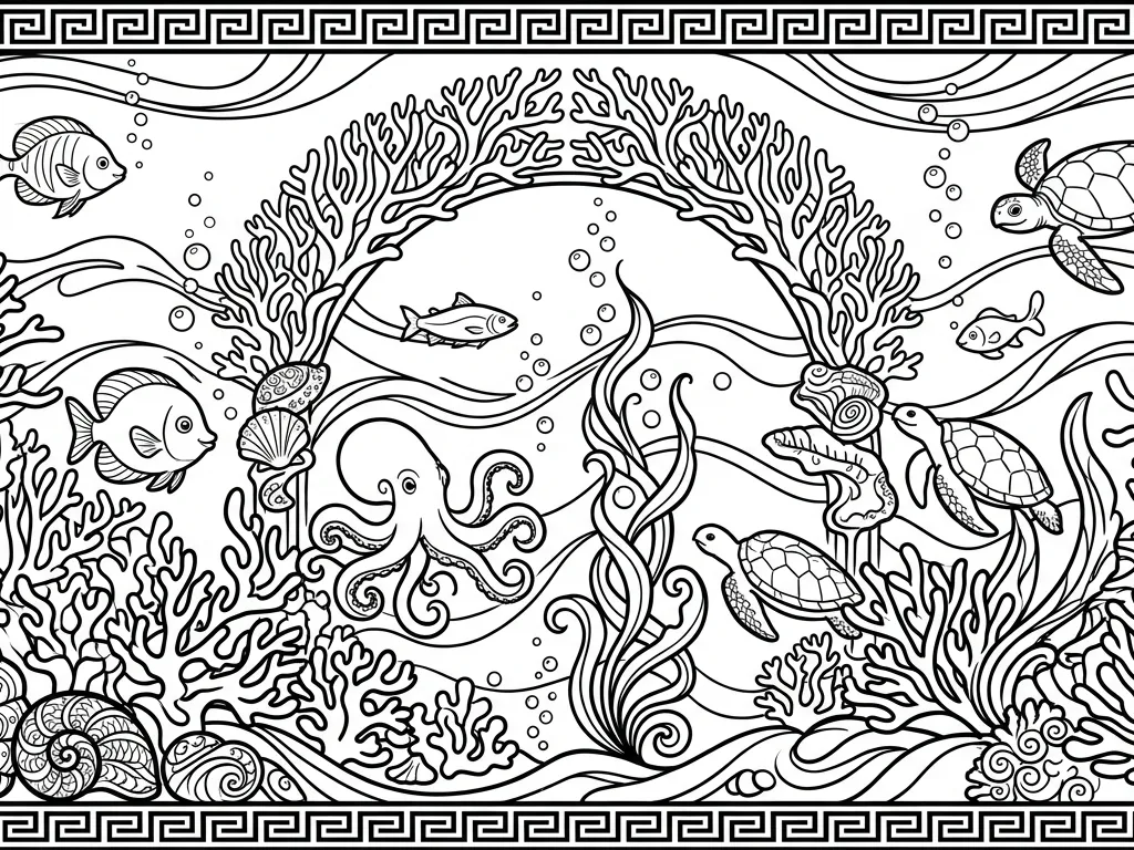 Art Nouveau Ukiyo-e Underwater Linework