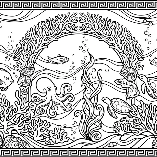 Art Nouveau Ukiyo-e Underwater Linework