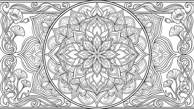 Ukiyo-e Mandala Vector Coloring Page