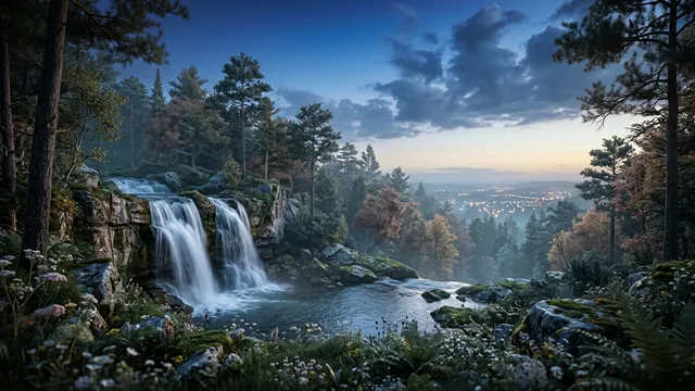 Cinematic Blue Hour Waterfall Masterpiece