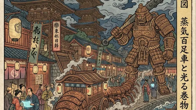 Edo-period Ukiyo-e reinterpretation of a modern scene